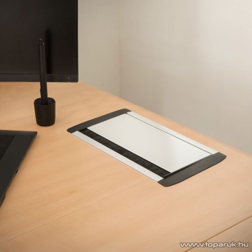 Delight 20442 Rejtett elosztó kábelkivezető nyílással, 3-as + 2 x USB, 2,1A, felnyíló kivitel, szálcsiszolt