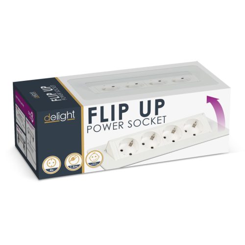 delight 20446WH 4-es FLIP-UP rejtett elosztó, felnyíló kivitel, fehér, 1,5 m / max. 3500W