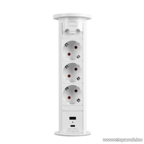 delight Motoros rejtett elosztó 3-as + USB-A, Type-C csatlakozókkal, fehér (20451W)