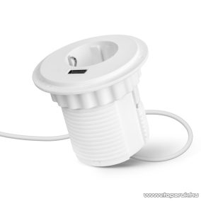   delight Beépíthető rejtett konnektor aljzat + USB csatlakozó aljzat, fehér (20461WH)