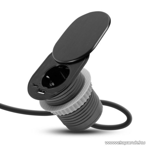delight Beépíthető rejtett konnektor aljzat + USB + Type-C csatlakozó aljzat "Slide it" technológiával, fekete (20463BK)