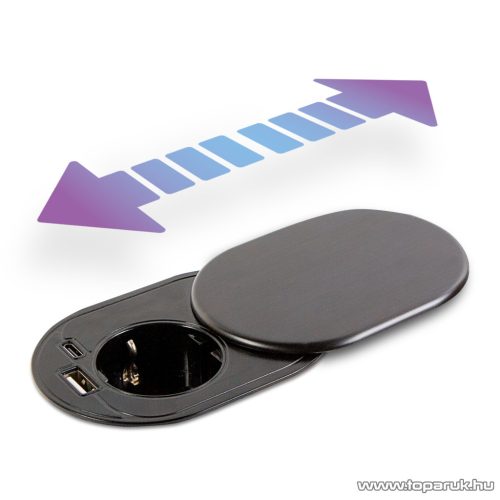 delight Beépíthető rejtett konnektor aljzat + USB + Type-C csatlakozó aljzat "Slide it" technológiával, fekete (20463BK)