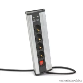   Delight 20484S Aluminum házas sarok elosztó, 4 x 250V, 16A + 2 x beépített USB, kapcsolóval