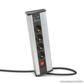   Delight 20484S Aluminum házas sarok elosztó, 4 x 250V, 16A + 2 x beépített USB, kapcsolóval
