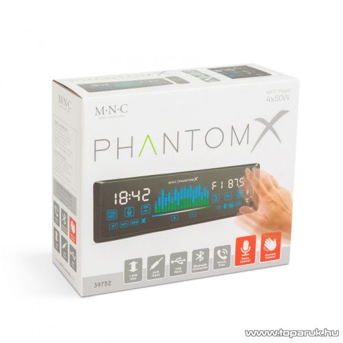 MNC 39752 PhantomX autórádió fejegység érintőgombokkal és gesztusverzéléssel + távirányítóval, 1 DIN, 4 x 50 W