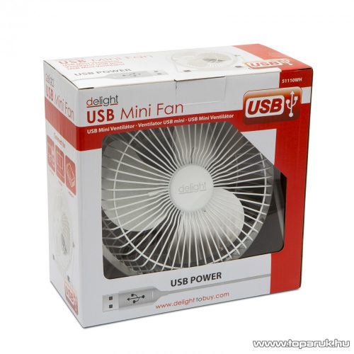 delight USB Mini asztali ventilátor, fehér (51110WH)