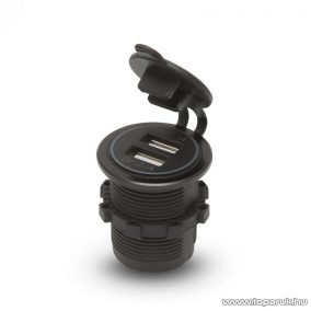   Szivargyújtó helyére beépíthető USB aljzat, kék LED világítással, csavaros kivitel, 2 x USB - 5V - 2,1A (54926BL)