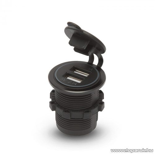 Szivargyújtó helyére beépíthető USB aljzat, zöld LED világítással, csavaros kivitel, 2 x USB - 5V - 2,1A (54926GR)