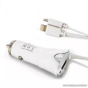   Carguard 55051 Univerzális szivargyújtós telefontöltő, micro USB + iPhone 5 és Iphone 6 csatlakozással + USB 1A, fehér