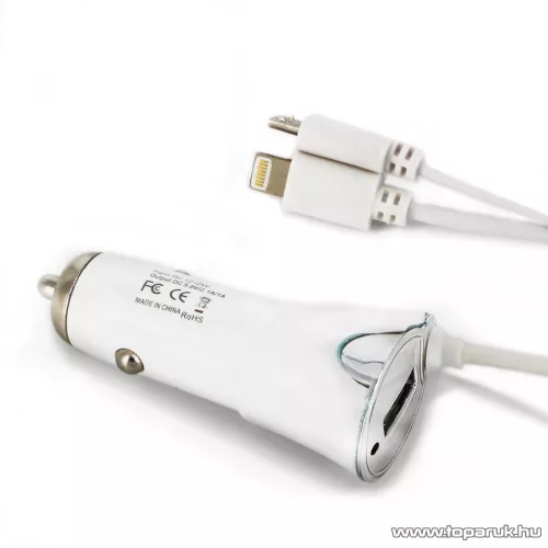 Carguard 55051 Univerzális szivargyújtós telefontöltő, micro USB + iPhone 5 és Iphone 6 csatlakozással + USB 1A, fehér