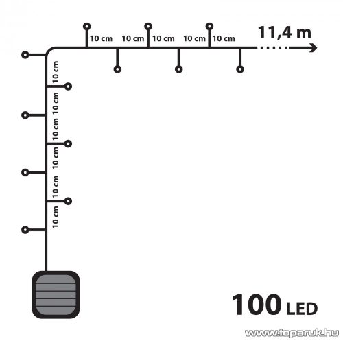 Kültéri napelemes kerti 100 LED-es égősor, fényfüzér, hideg fehér színű világítással, 11,4 m (55211B)
