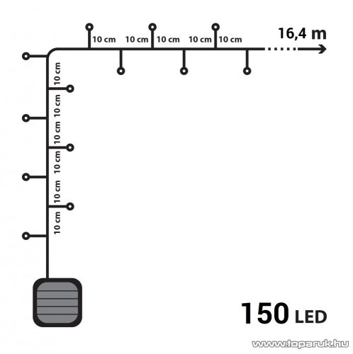 Kültéri napelemes kerti 150 LED-es égősor, fényfüzér, hideg fehér színű világítással, 16,4 m (55212B)