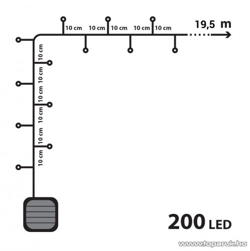 Kültéri napelemes kerti 200 LED-es égősor, fényfüzér, hideg fehér színű világítással, 19,5 m (55213B)