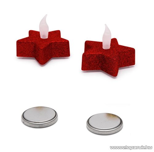 Beltéri elemes Csillámos, csillag alakú LED-es teamécses szett (2 db), pislákoló fényjáték, piros színű mécsesek (55244R)