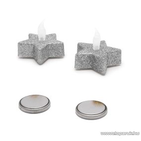   Beltéri elemes Csillámos, csillag alakú LED-es teamécses szett (2 db), pislákoló fényjáték, ezüst színű mécsesek (55244S)