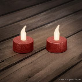   Beltéri elemes csillámos, LED-es teamécses szett (2 db), pislákoló fényjáték, piros színű mécsesek (55245R)