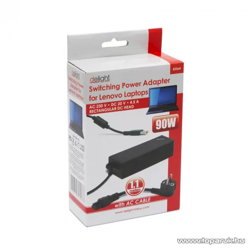 Delight Laptop notebook töltő adapter Lenovo típusokhoz, 90W / 20V / 4.5A (55364)