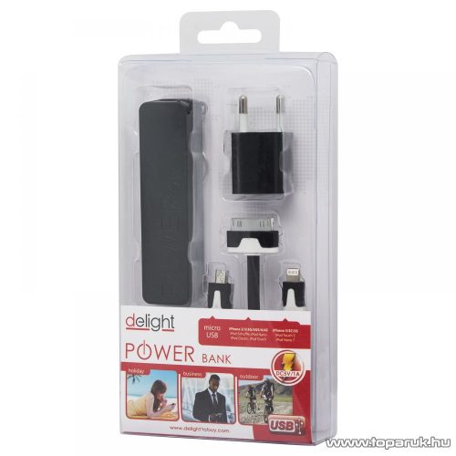 Delight Power bank hordozható, újratölthető, univerzális energiaforrás, univerzális külső akkumulátor, 1800 mAh, fekete (55380BK) - megszűnt termék: 2017. november