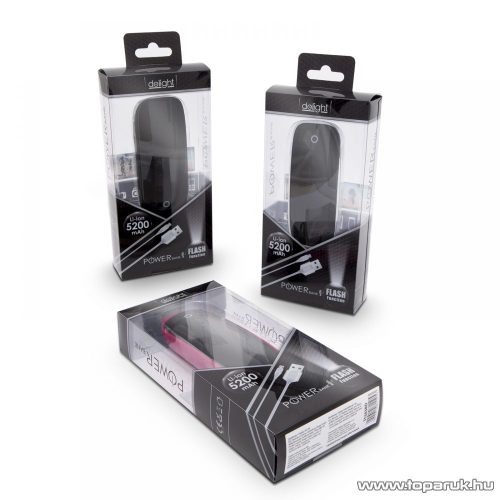 Delight Power bank hordozható, újratölthető, univerzális energiaforrás, univerzális külső akkumulátor, 5200 mAh, piros (55383RD) - megszűnt termék: 2019. október