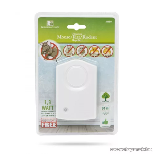 Ultrahangos hálózati rágcsálóriasztó, egérriasztó, 230V (hatótávolság max. 30 m2) (55659)