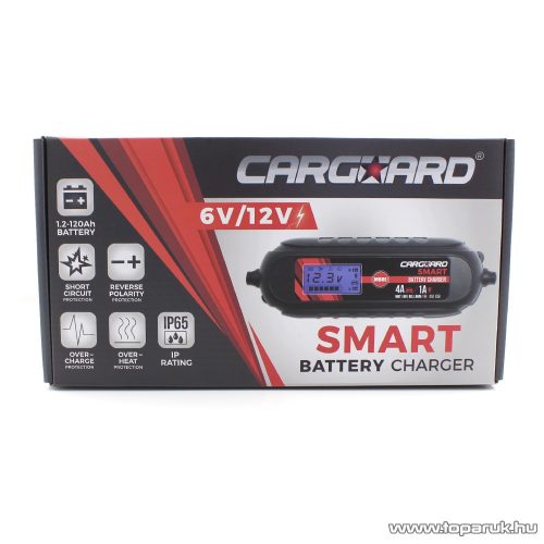 Carguard 55777B LCD kijelzős automata akkumulátor töltő (akkutöltő) autó és motor akkumulátorokhoz, 1 A (6V), 4 A (12V)