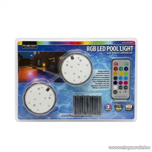 Phenom RGB LED-es medence világítás (Jacuzzi és Wellness hangulatfény, lámpa), 2 db + távirányító