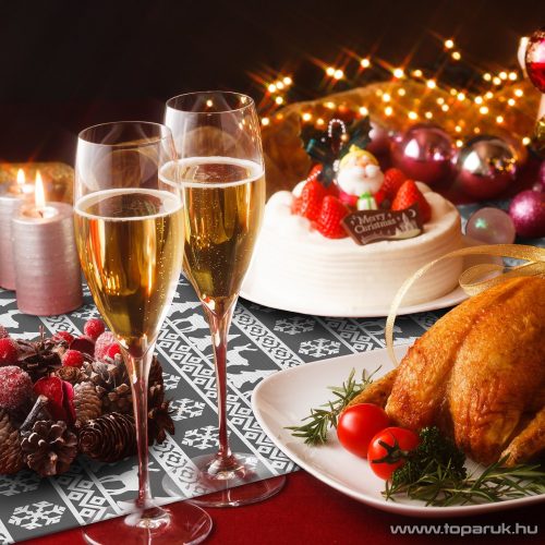 Asztali futó asztaldísz, karácsonyi, 28 x 180 cm, szürke