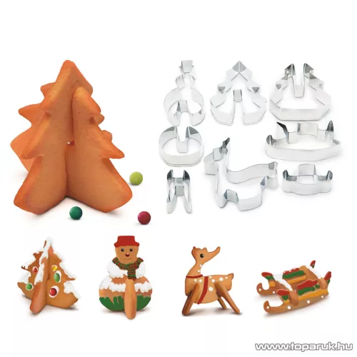 Sütikiszúró forma szett 3D mézeskalács fenyőfa, hóember, rénszarvas és szánkó készítéséhez (55990B)