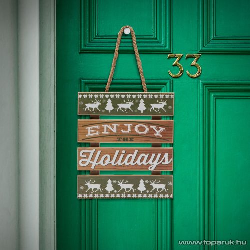 Enjoy the Holidays Karácsonyi felakasztható fa tábla dekoráció, 22,2 x 19,6 cm