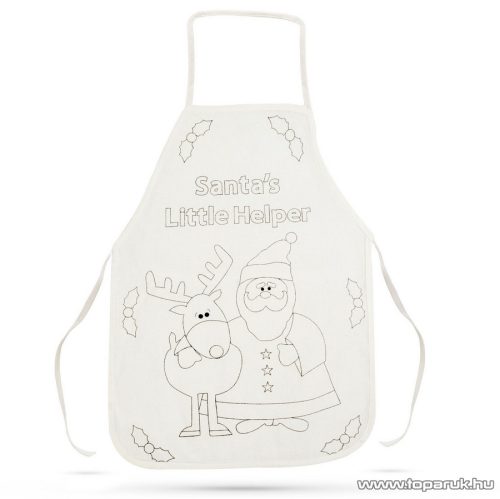 Színezhető karácsonyi gyermek kötény, Mikulás és kicsi segítője mintával, 56 x 34 cm