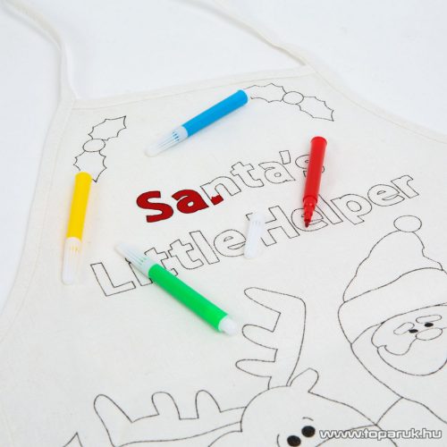 Színezhető karácsonyi gyermek kötény, Mikulás és kicsi segítője mintával, 56 x 34 cm