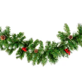   NORTH POLE Snowy Green Garland Zöld műfenyő girland műhő, toboz és fagyöngy dekorációval, 200 cm (KGR 520)