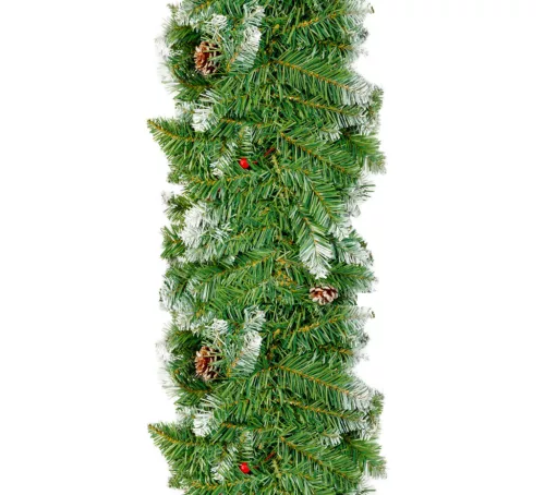 NORTH POLE Snowy Green Garland Zöld műfenyő girland műhő, toboz és fagyöngy dekorációval, 200 cm (KGR 520)