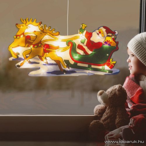 Beltéri ablakdísz, Mikulás szán design, 20 db meleg fehér LED izzóval (56530B)