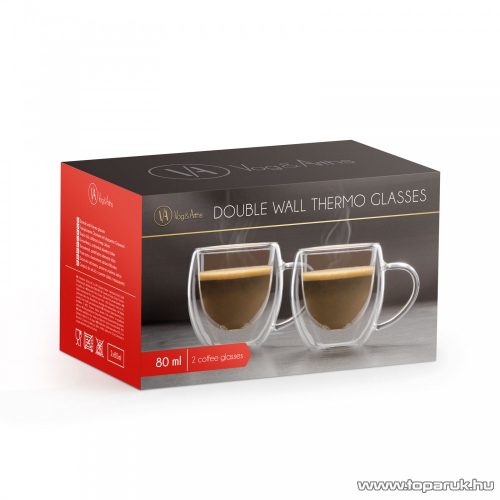 Vog & Arths 57176A Duplafalú cappucino üveg csésze, kávés pohár, 80 ml, 2 db / doboz