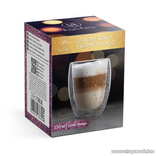 Vog & Arths 57176F Duplafalú üveg pohár, glitteres, party design, 350 ml