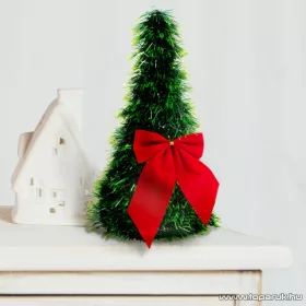   DARK MINI PINE asztali műfenyő masnival, sötétézöld, 26 cm (KFG 002)