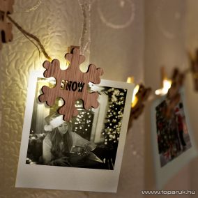   Hópehely alakú fa csipeszes karácsonyi dekor fényfüzér meleg fehér LED-del (58010B)