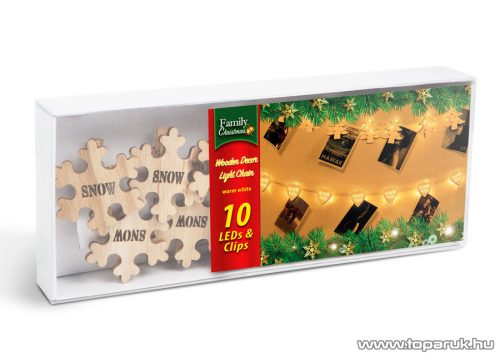 Hópehely alakú fa csipeszes karácsonyi dekor fényfüzér meleg fehér LED-del (58010B)