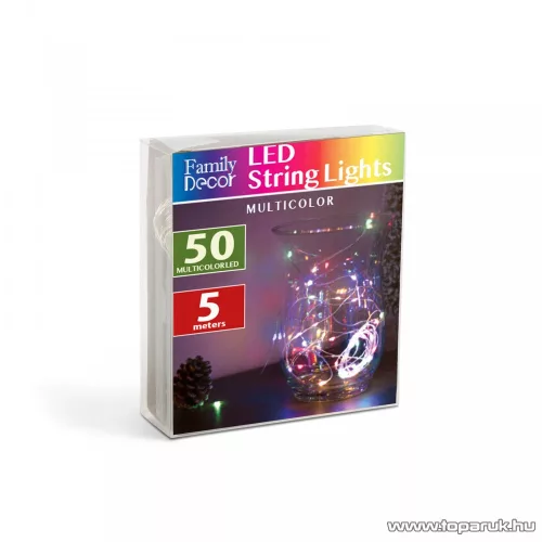 HOME ML 50/M Beltéri 50 db fényesen ragyogó, pontszerű Micro LED-es elemes fényfüzér, 490 cm hosszú, színes világítással