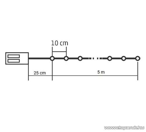 HOME ML 50/M Beltéri 50 db fényesen ragyogó, pontszerű Micro LED-es elemes fényfüzér, 490 cm hosszú, színes világítással