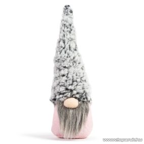   Karácsonyi skandináv manó dekoráció, bolyhos szürke sapkával, 22 cm magas