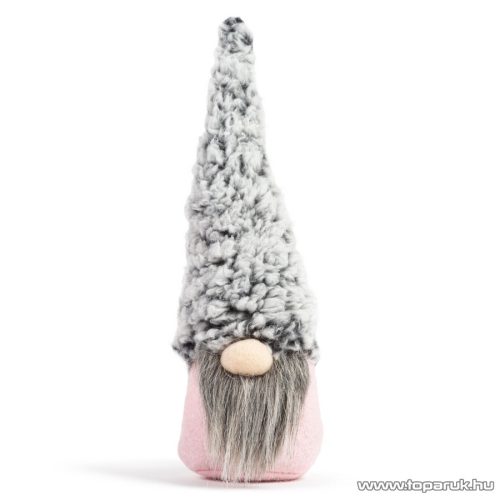 Karácsonyi skandináv manó dekoráció, bolyhos szürke sapkával, 22 cm magas
