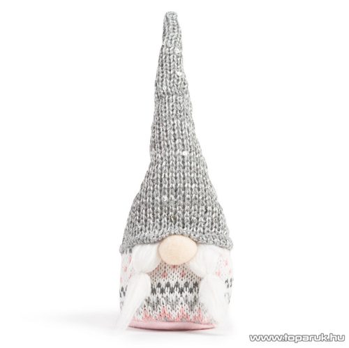 Karácsonyi skandináv manó dekoráció, szürke sapkával, 22 cm magas