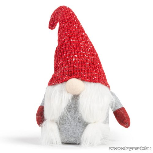 Karácsonyi skandináv manó dekoráció, piros sapkával, 36 cm magas