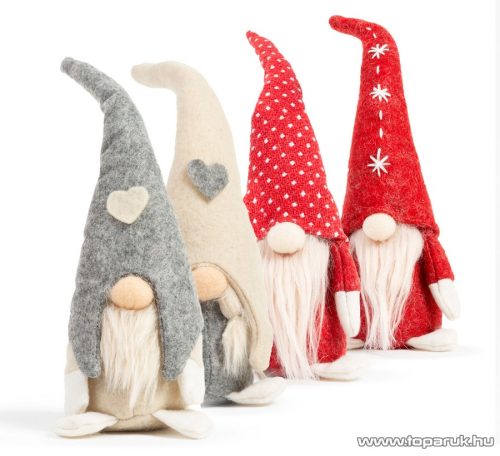 Karácsonyi skandináv manó dekoráció, bézs sapkával, 28 cm magas