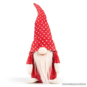   Karácsonyi skandináv manó dekoráció, piros pöttyös sapkával, 28 cm magas