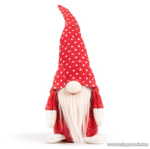 Karácsonyi skandináv manó dekoráció, piros pöttyös sapkával, 28 cm magas