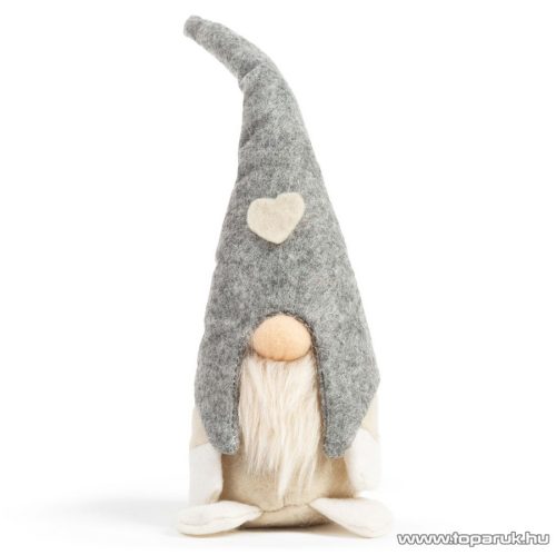 Karácsonyi skandináv manó dekoráció, szürke sapkával, 28 cm magas