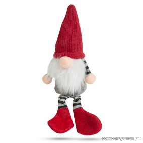   Karácsonyi skandináv manó dekoráció lógó lábakkal, piros sapkával, 20 cm magas